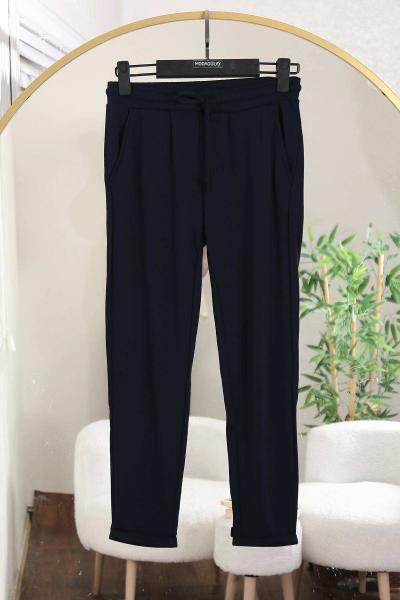 Beli Lastikli Duble Paça Çelik Pantolon Lacivert
