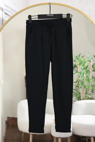 Beli Lastikli Duble Paça Çelik Pantolon Siyah