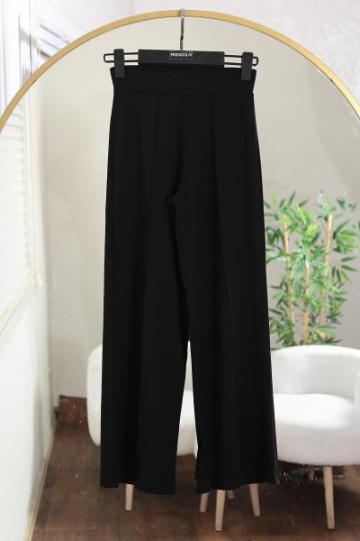 Çımalı Bol Paça Modal Pantolon Siyah