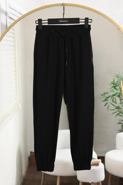 Beli Paçası Lastikli Modal Pantolon Siyah