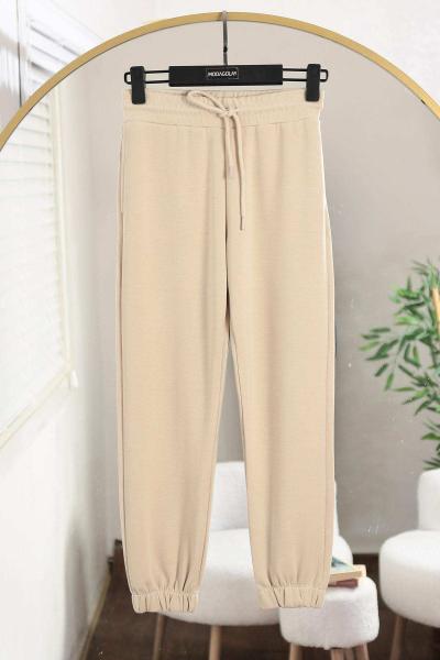 Beli Paçası Lastikli Modal Pantolon Taş