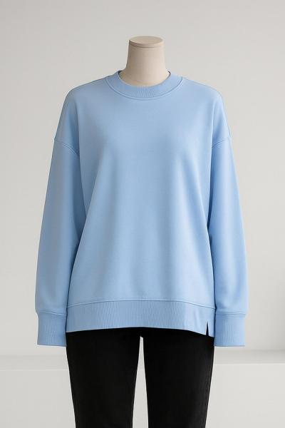 Sıfır Yaka Basıc  Yırtmaçlı İki İplik Sweat Bebe Mavi