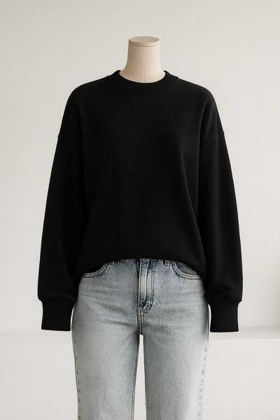 Sıfır Yaka Basıc  Yırtmaçlı İki İplik Sweat Lacivert