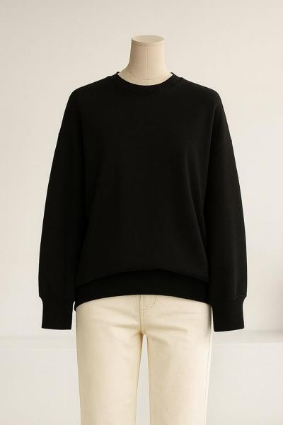 Sıfır Yaka Basıc  Yırtmaçlı İki İplik Sweat Siyah