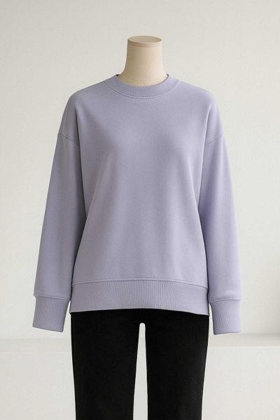 Sıfır Yaka Basıc  Yırtmaçlı İki İplik Sweat Lila