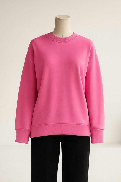 Sıfır Yaka Basıc  Yırtmaçlı İki İplik Sweat Şeker Pembe