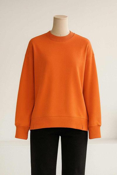 Sıfır Yaka Basıc  Yırtmaçlı İki İplik Sweat Orange