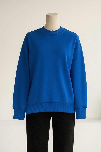 Sıfır Yaka Basıc  Yırtmaçlı İki İplik Sweat Saks