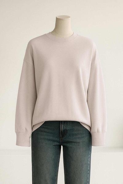 Sıfır Yaka Basıc  Yırtmaçlı İki İplik Sweat Taş