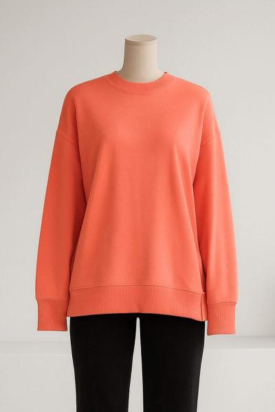 Sıfır Yaka Basıc  Yırtmaçlı İki İplik Sweat Coral