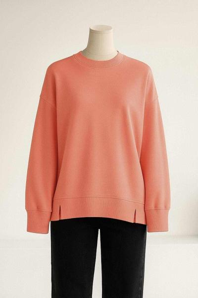 Sıfır Yaka Basıc  Yırtmaçlı İki İplik Sweat Yavru Ağzı