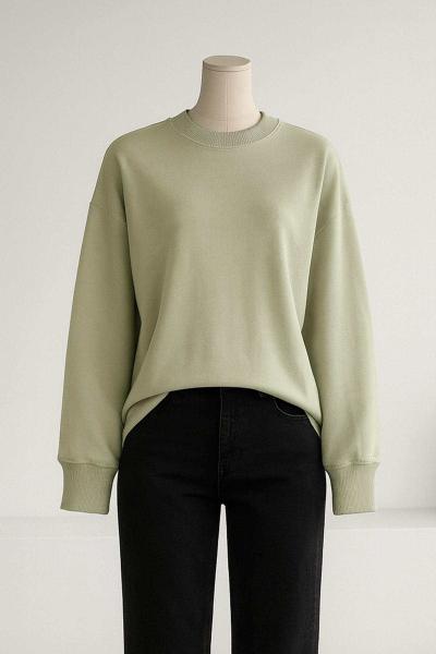 Sıfır Yaka Basıc  Yırtmaçlı İki İplik Sweat Nil