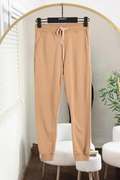 Bağlamalı Beli Paçası Ribanalı Eşofman Altı Camel