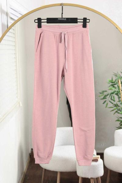 Bağlamalı Beli Paçası Ribanalı Eşofman Altı Gül