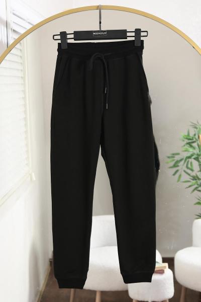 Bağlamalı Beli Paçası Ribanalı Eşofman Altı Siyah