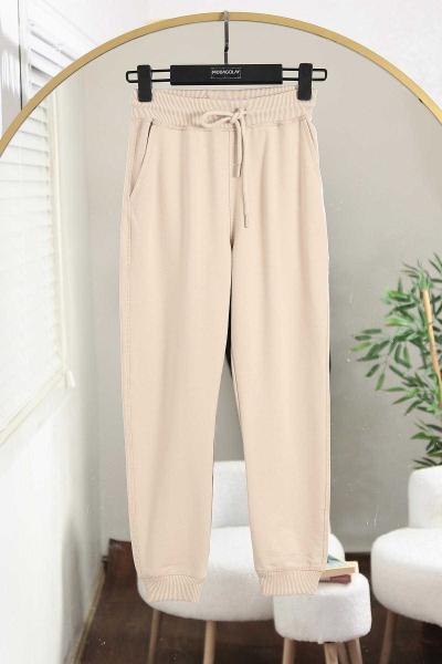 Bağlamalı Beli Paçası Ribanalı Eşofman Altı Taş