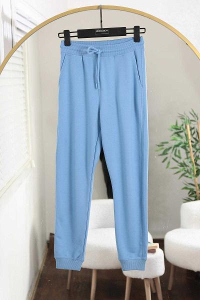 Bağlamalı Beli Paçası Ribanalı Eşofman Altı Mavi