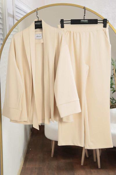 Şal Yaka Scuba Pantolonlu Takım Taş