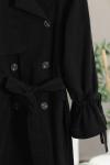 Kolu Büzgülü Kuşaklı Trençkot Siyah