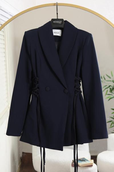 Şal Yaka Yanları Bağlamalı Dabıl Ceket Lacivert