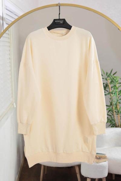 Soul Sıfır Yaka 24 Armalı Lüks Penye İki İplik Tunik Bej