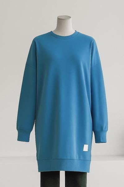 Soul Sıfır Yaka 24 Armalı Lüks Penye İki İplik Tunik Mavi