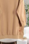 Soul Sıfır Yaka 24 Armalı Lüks Penye İki İplik Tunik Latte