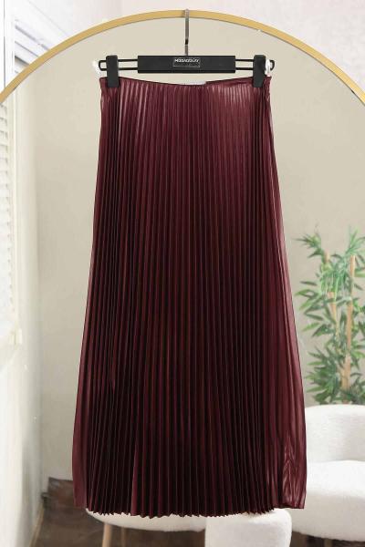 Elisa Beli Lastikli Pliseli Etek Bordo