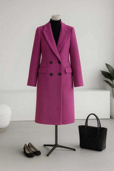 Çift Cepli Dört Düğmeli Kaşe Kaban Lila