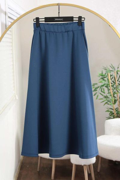 Scuba Kloş Etek İndigo