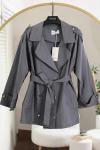 Altı Düğmeli Apoletli Kısa Trenç Gri