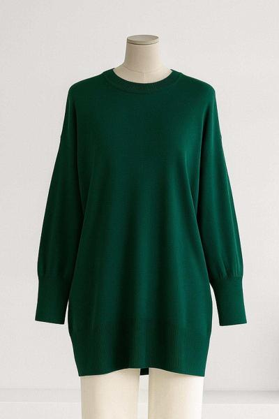 Bisiklet Yaka Salaş Triko Tunik Zümrüt