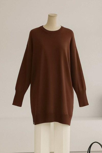 Bisiklet Yaka Triko Tunik Kahve