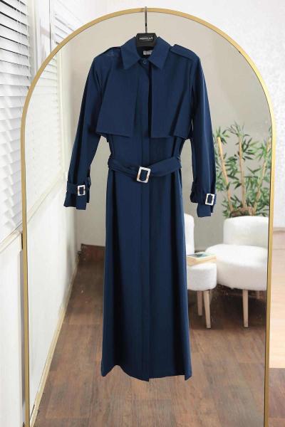 Parçalı Tokalı Vespa Kırınkıl Trençkot Lacivert