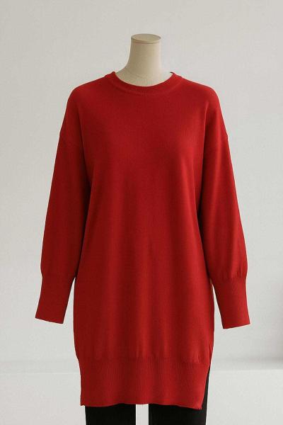 Bisiklet Yaka Triko Tunik Bordo