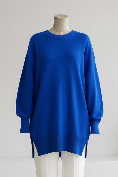 Bisiklet Yaka Triko Tunik Saks