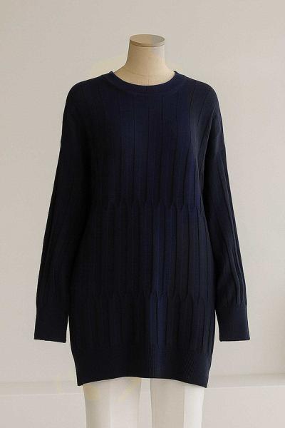 Sıfır Yaka Kendinden Desenli Triko Tunik Lacivert