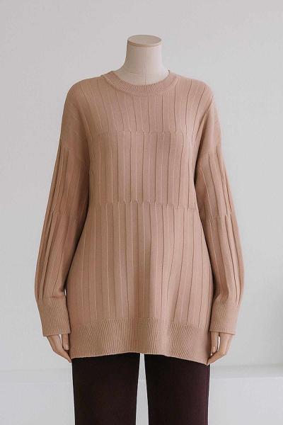 Sıfır Yaka Kendinden Desenli Triko Tunik Sütlü Kahve