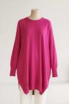 Önü Oval Kesim Kolu Katlamalı Triko Tunik Fuşya