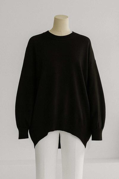 Önü Oval Kesim Kolu Katlamalı Triko Tunik Siyah