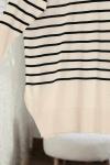 Enine Çizgili Yırtmaçlı Salaş Triko Tunik Ekru Siyah