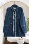 Çift Cepli Püsküllü Kot Ceket Mavi