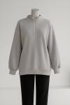 Yarım Fermuarlı Üç İplik Sweat Açık Gri