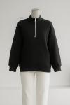 Yarım Fermuarlı Üç İplik Sweat Siyah