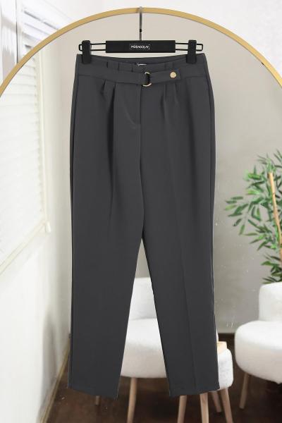 Tokalı Çıtçıtlı Double Pantolon Füme