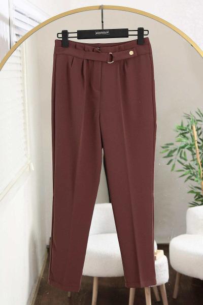 Tokalı Çıtçıtlı Double Pantolon Kahve