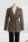 Kuşaklı Astarı Leopar Kaşe Ceket Leopar