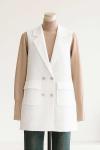 Metal Düğmeli Çift Cepli Buklet Yelek Ekru