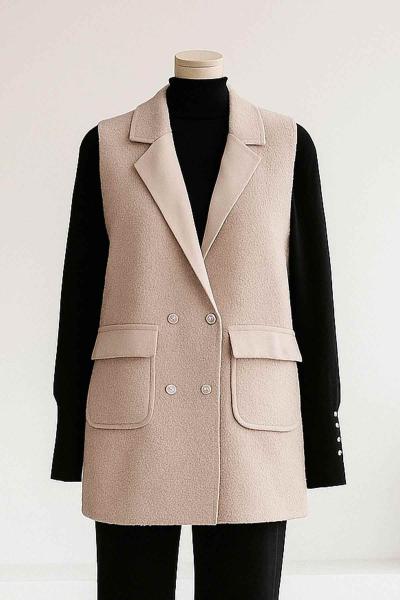 Metal Düğmeli Çift Cepli Buklet Yelek Taş