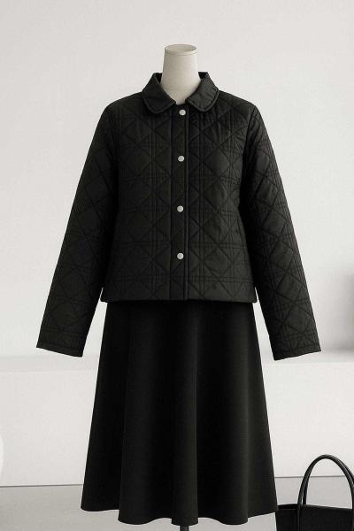 Bebe Yaka Kapitone Crop Ceket Siyah